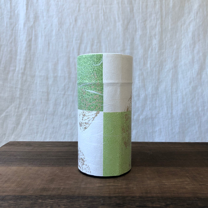 Okumura Seikan: Green Tea in Tea Can, Washi Paper - Gold leaf spring green　讃香　若葉