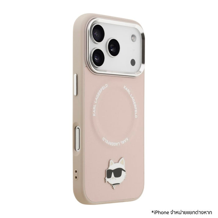 เคสกันกระแทก iPhone 17 Pro Karl Choupette Head PU MagSafe - Pink