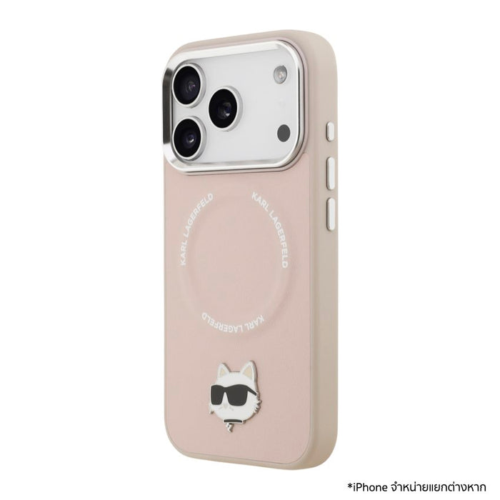 เคสกันกระแทก iPhone 17 Pro Karl Choupette Head PU MagSafe - Pink