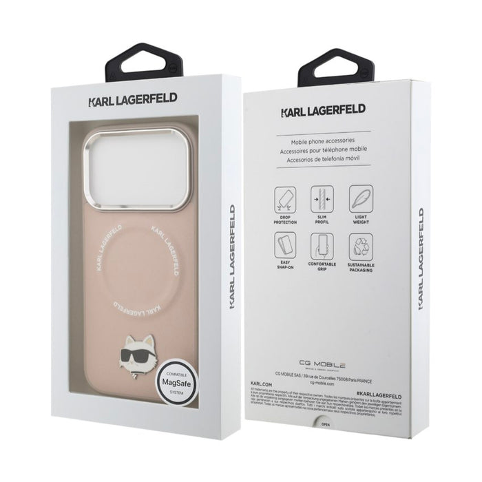 เคสกันกระแทก iPhone 17 Pro Karl Choupette Head PU MagSafe - Pink