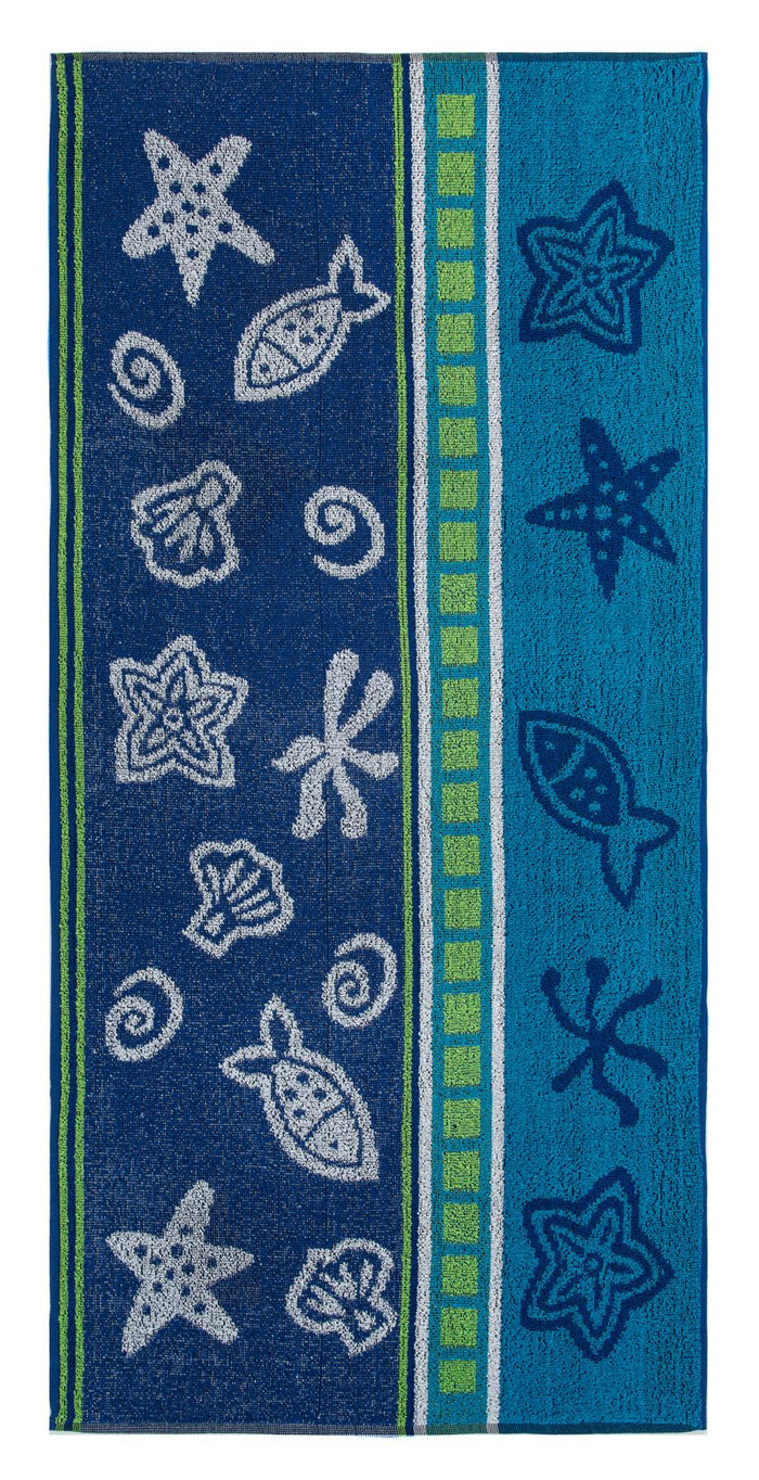 Jacquard Beach Towel 75 x 150cm - Starfish, Blue - Cotton Rich
