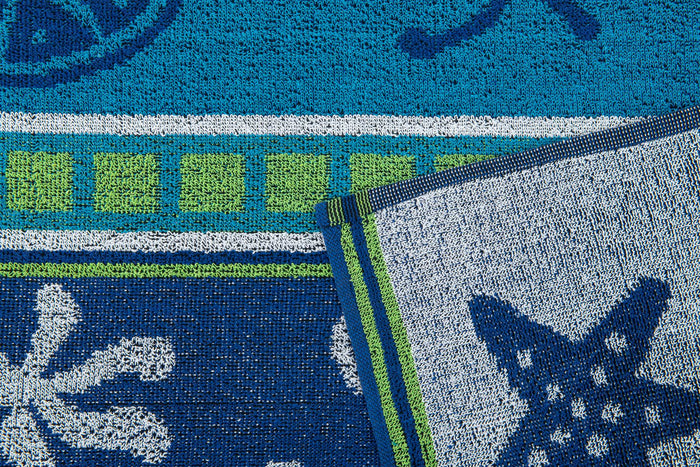 Jacquard Beach Towel 75 x 150cm - Starfish, Blue - Cotton Rich