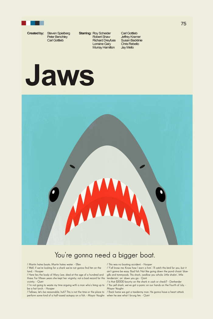 Jaws Inspired Mid-Century Modern Print | 12"x18" or 18"x24" Print only