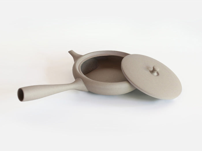 Jinsui Kiln: TOKI - SHIROHAI, Flat Tokoname Kyusu Tea Pot (80ml, Gray)