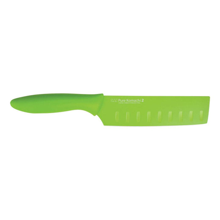 Kai Pure Komachi 2 Nakiri 5.5″ w/Sheath (Green) displayed without sheath on a white background