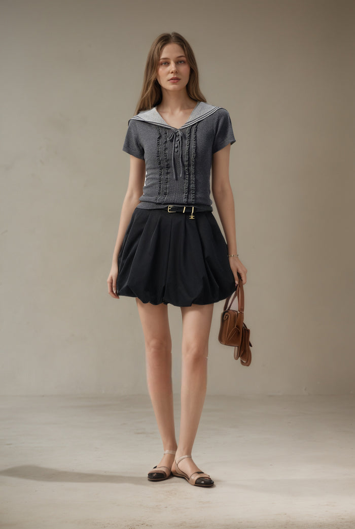 Kari Grey Sailor Collar Knit Tops