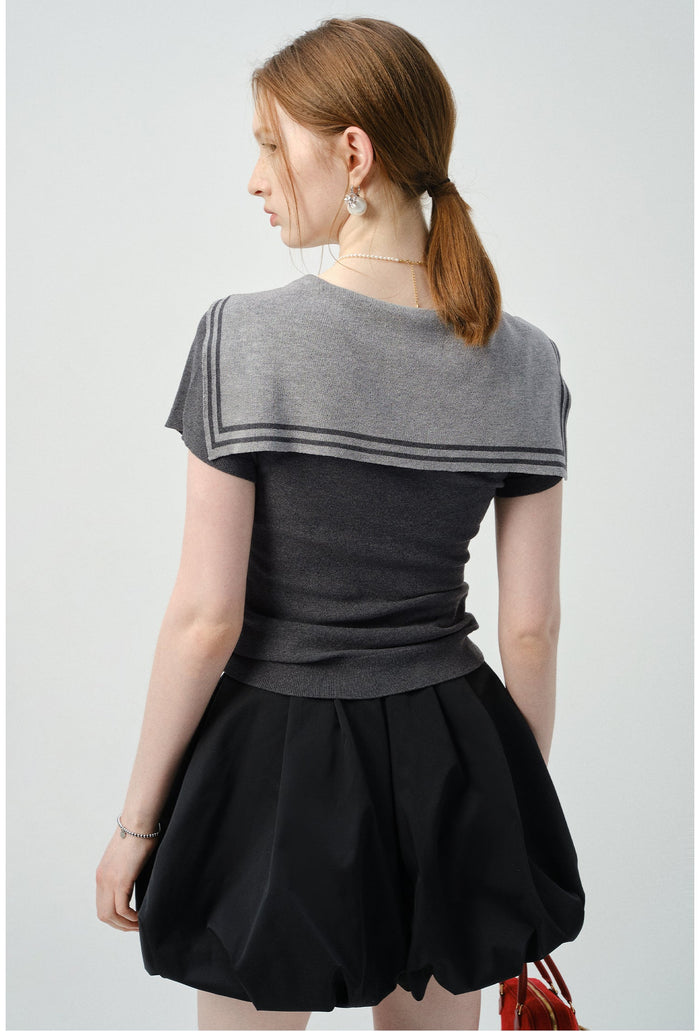 Kari Grey Sailor Collar Knit Tops