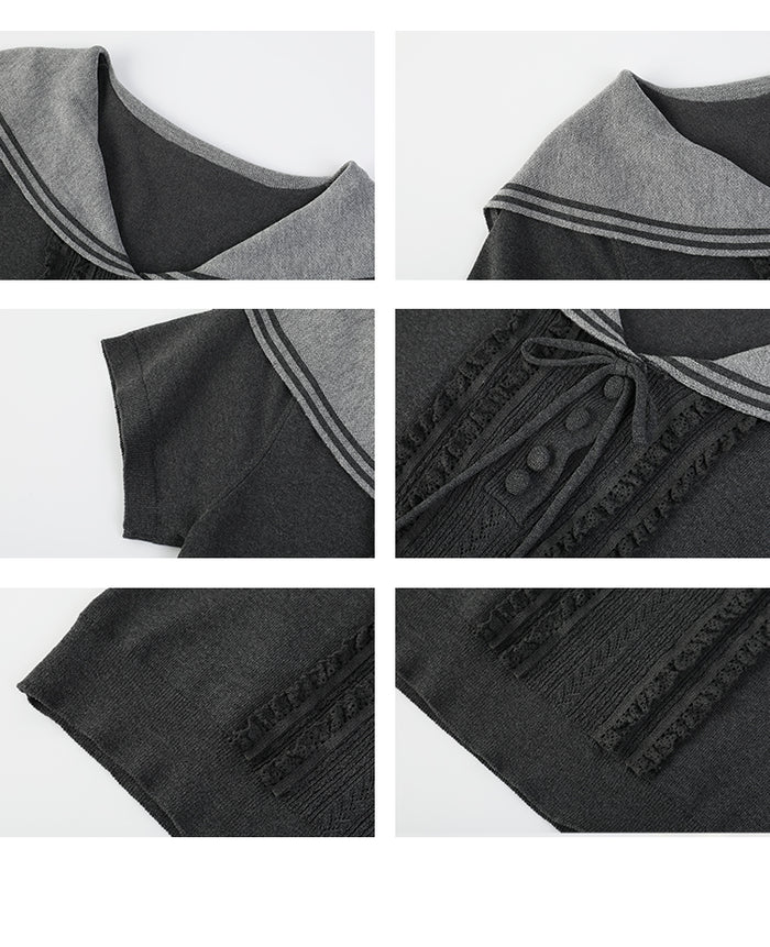 Kari Grey Sailor Collar Knit Tops