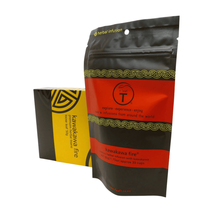Kawakawa Fire Gift Box detail view | tea gift New Zealand | t leaf T
