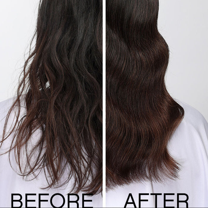 Comparison of hair before and after treatment with Kevin Murphy Young Again Wash, showing smoother, more vibrant results.