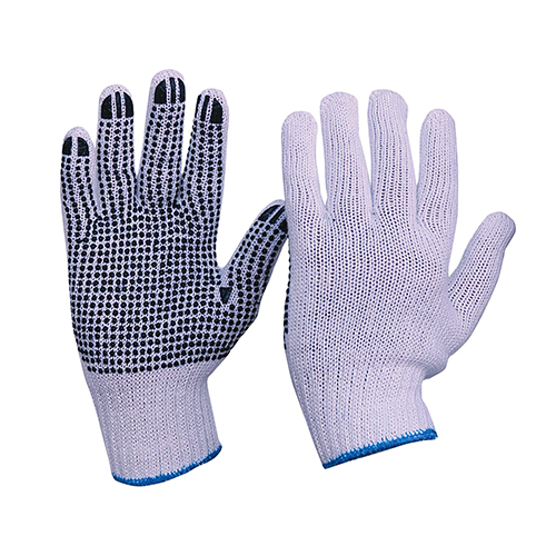 Knitted Polycotton Gloves with Dots | 12 Pairs