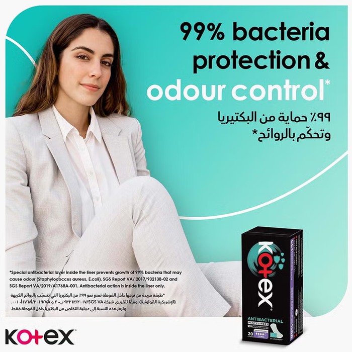 Kotex Antibacterial Daily Panty Liners Long - Pack of 20, Panty Liners