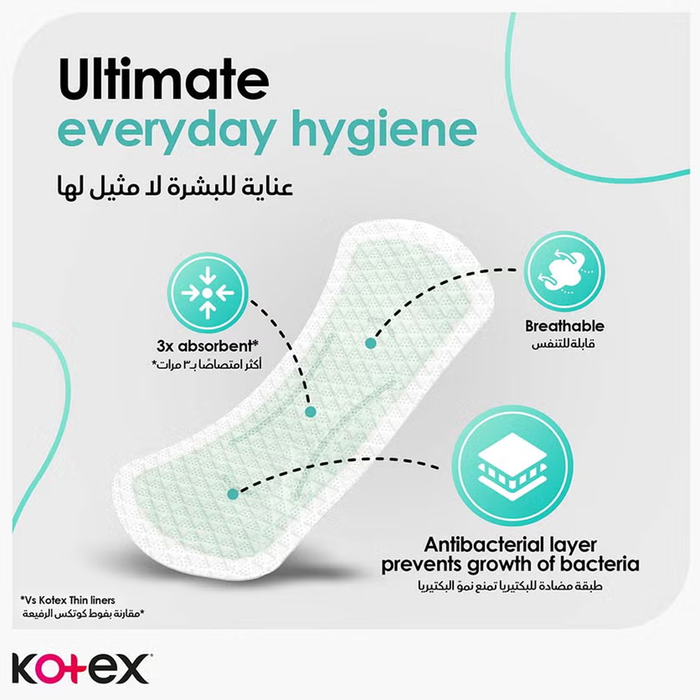 Kotex Antibacterial Daily Panty Liners Long - Pack of 44, Panty Liners