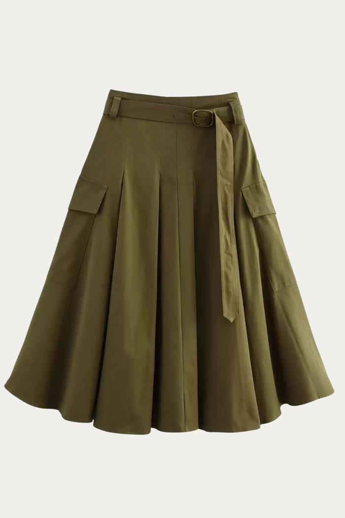 Kyle Olive Green Pleated Skirt