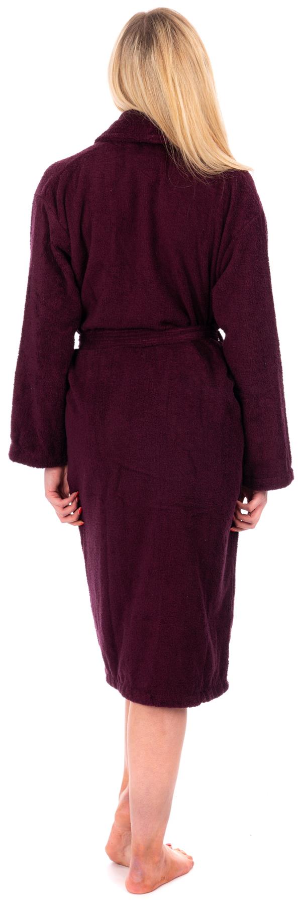 Ladies Aubergine Cotton Towelling Shawl Collar Bathrobe