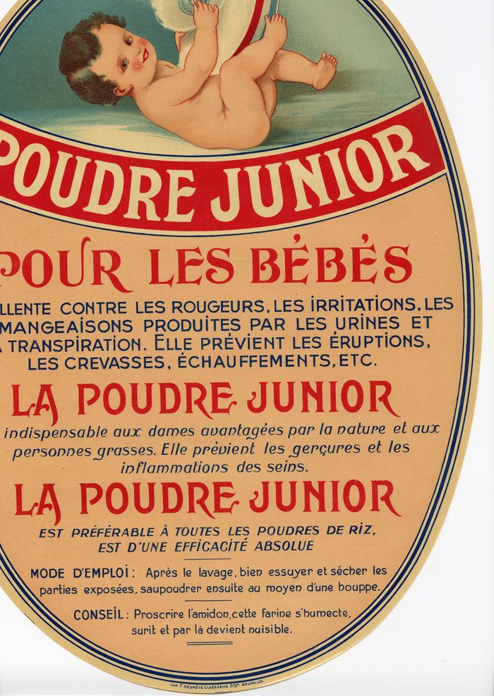 Large Antique French Poudre Junior BABY POWDER Label, Nursery, Daycare