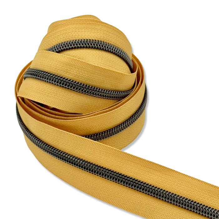 Light Mustard Yellow  | #5 Black Nickel Zipper by the Yard - 3 Yard Singles