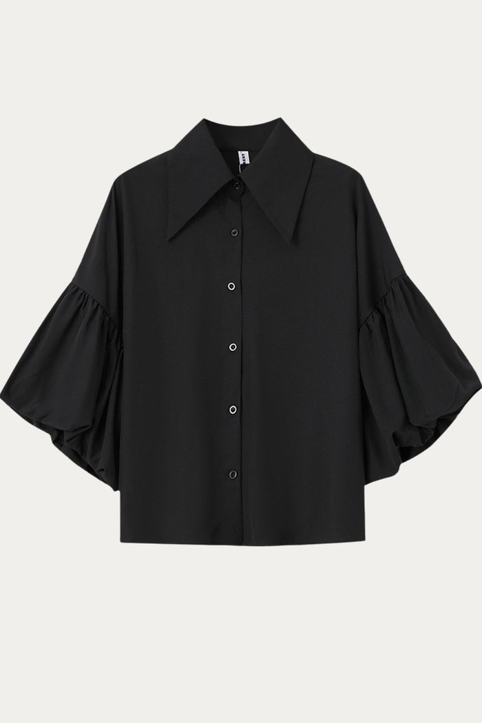 Liora Plus Size Lantern Sleeves Black Blouse