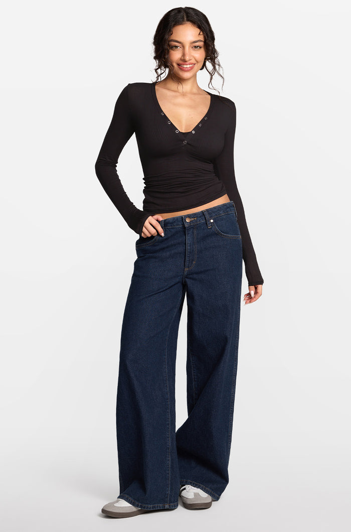 Long Sleeve Henley Plunge Shirt