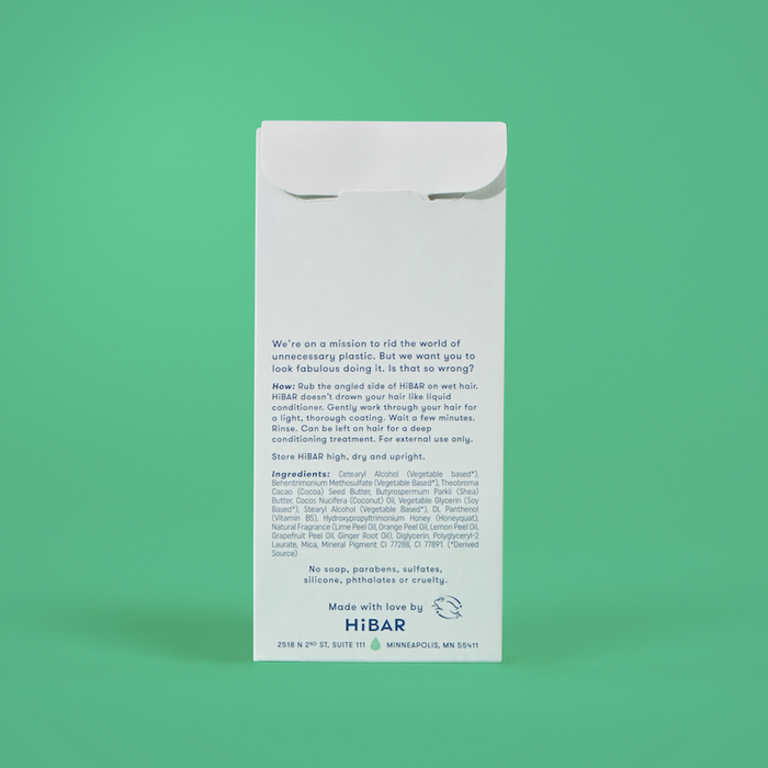 Photo of the back of the packaging of the conditioner bar.
