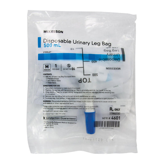 McKesson Urinary Leg Bag with Anti - Reflux Valve, 500 mL - 4601-Single - LL Medico