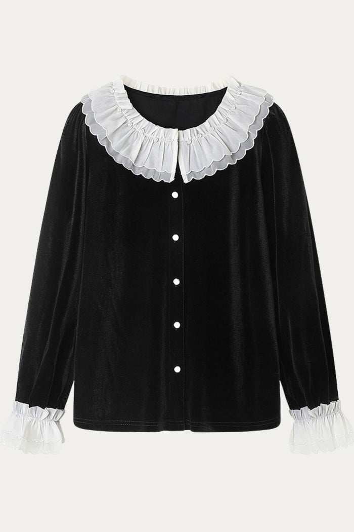 Meliora Black Velvet Blouse with Lace