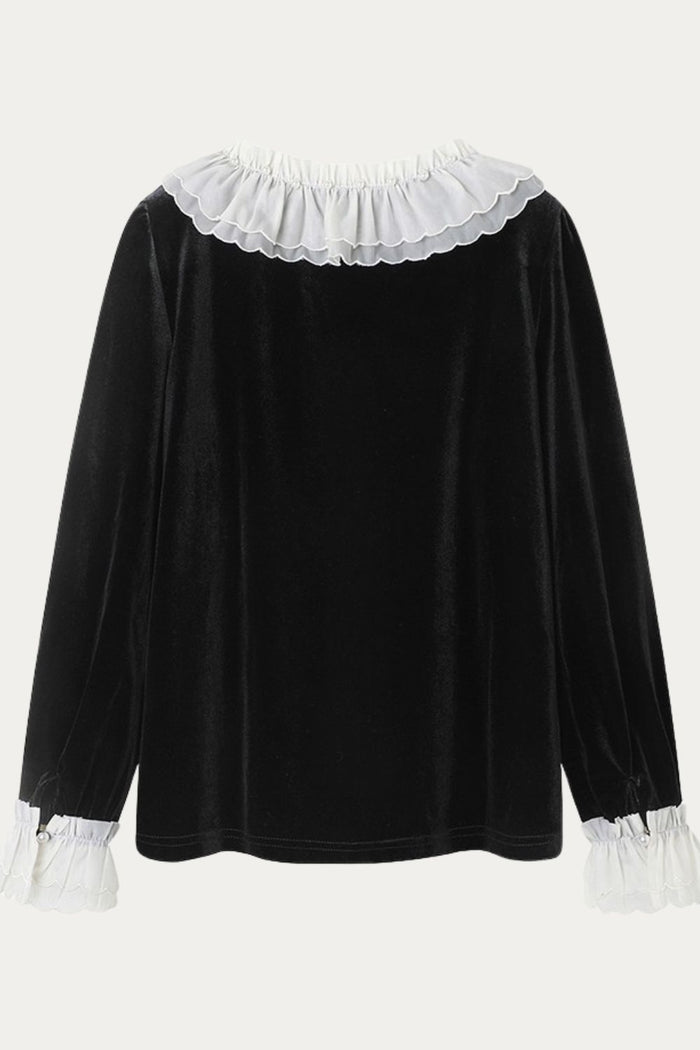 Meliora Black Velvet Blouse with Lace