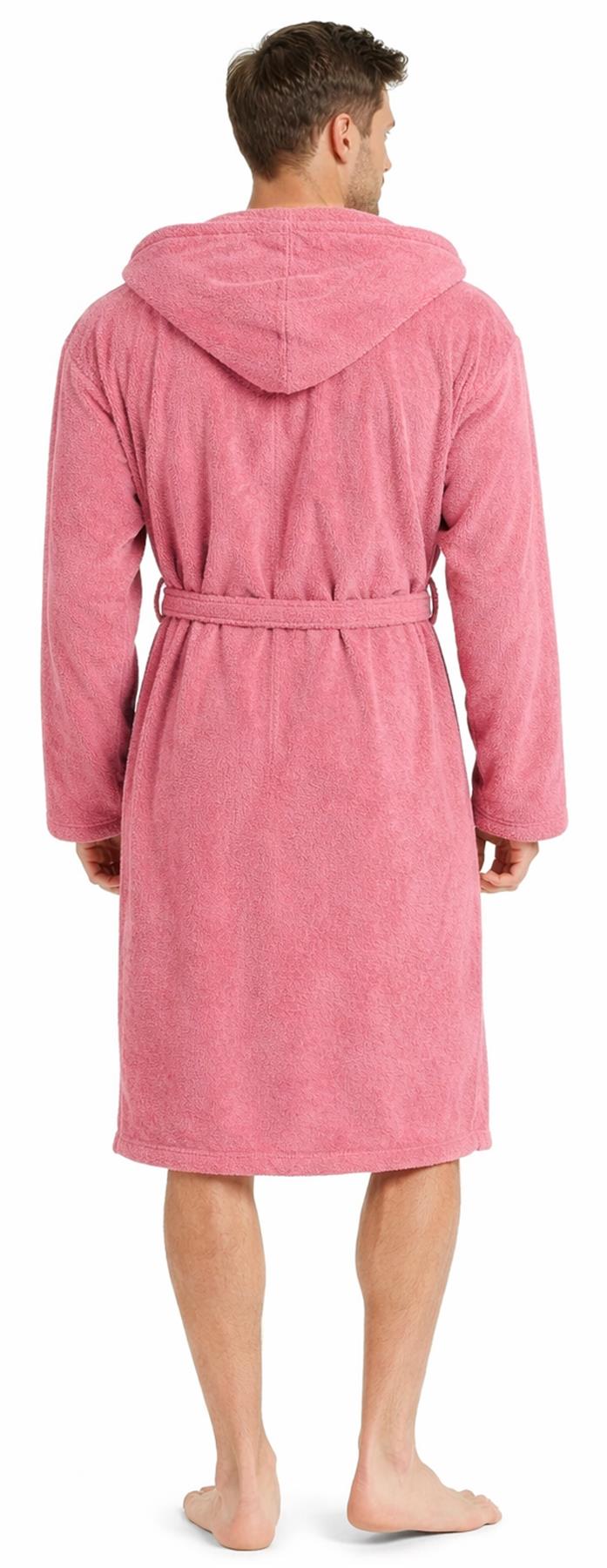 Mens Cotton Towelling Hooded Bathrobe Rose Pink