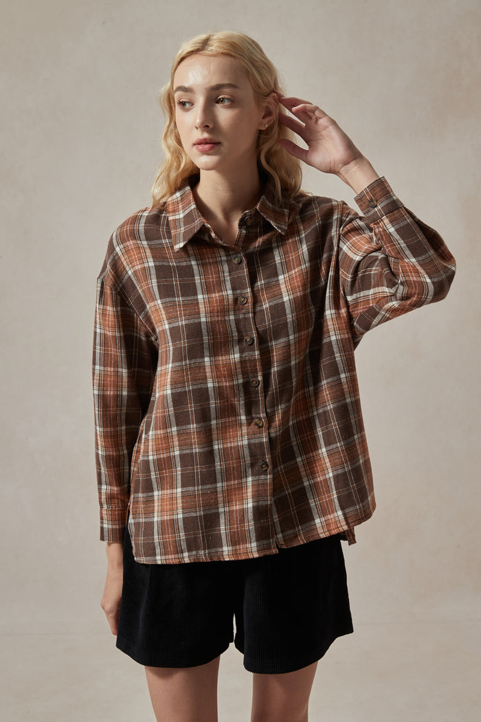 Orange and Brown Plaid Shirt