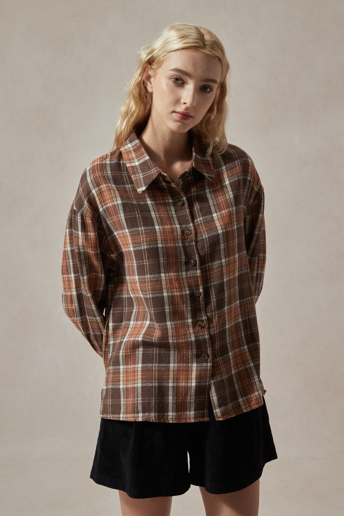 Orange and Brown Plaid Shirt