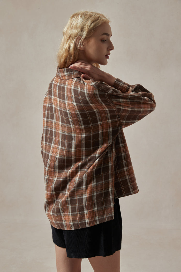 Orange and Brown Plaid Shirt