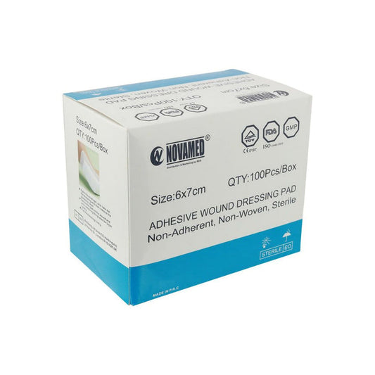 Novamed Adhesive Wound Dressing Pad 6 x 7 cm - Pack of 100s, Gauze & Wound Dressings