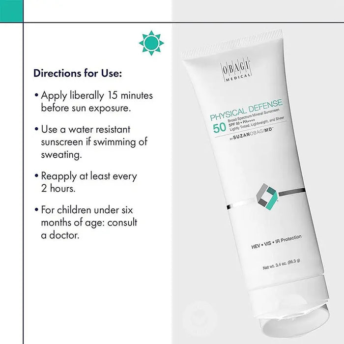 Obagi Medical Physical Defense SPF50 PA++++ Broad Spectrum Mineral Sunscreen Cream Tinted 96.3g Obagi