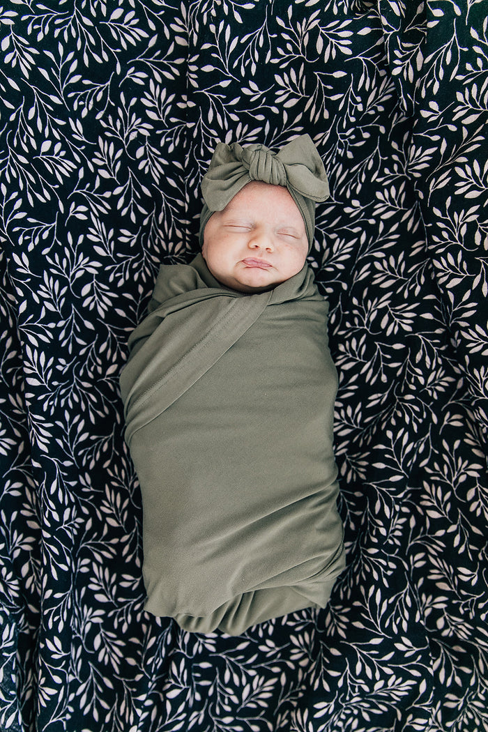 Mebie Baby Olive Stretch Swaddle Hat + Head Wrap