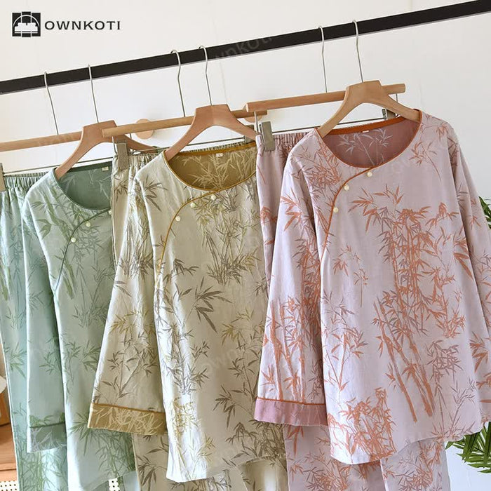 Ownkoti Jacquard Bamboo Double Layer Gauze Nightwear Set