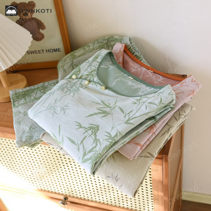 Ownkoti Jacquard Bamboo Double Layer Gauze Nightwear Set
