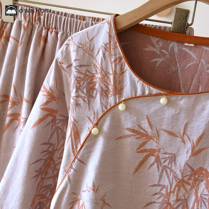 Ownkoti Jacquard Bamboo Double Layer Gauze Nightwear Set