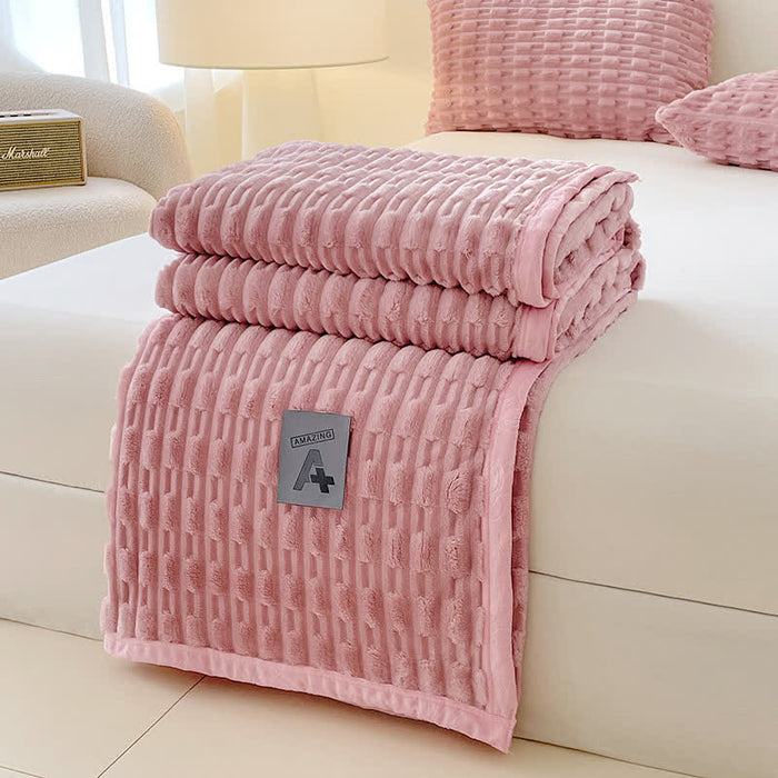 Ownkoti Minimalist Solid Textured Fleece Throw Blanket - image 5