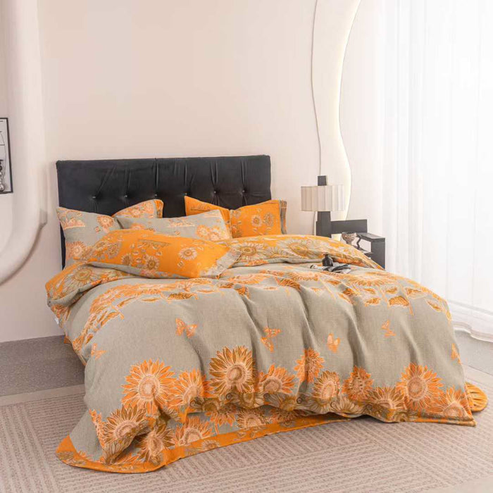 Sunflower Butterfly Cotton Gauze Bedding Set(4PCS) - King - image 0