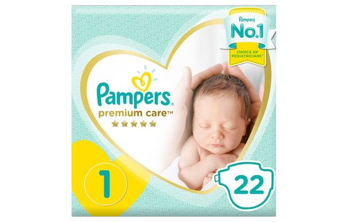 Pampers Premium Care Diapers, Size 1, 22 Diapers