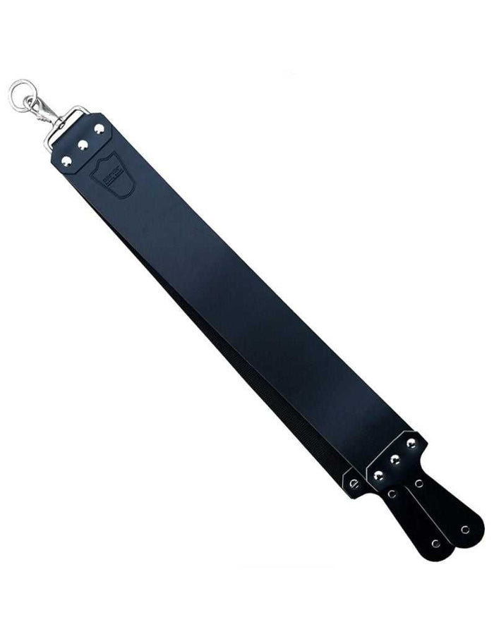 Black leather straight razor strop for grooming