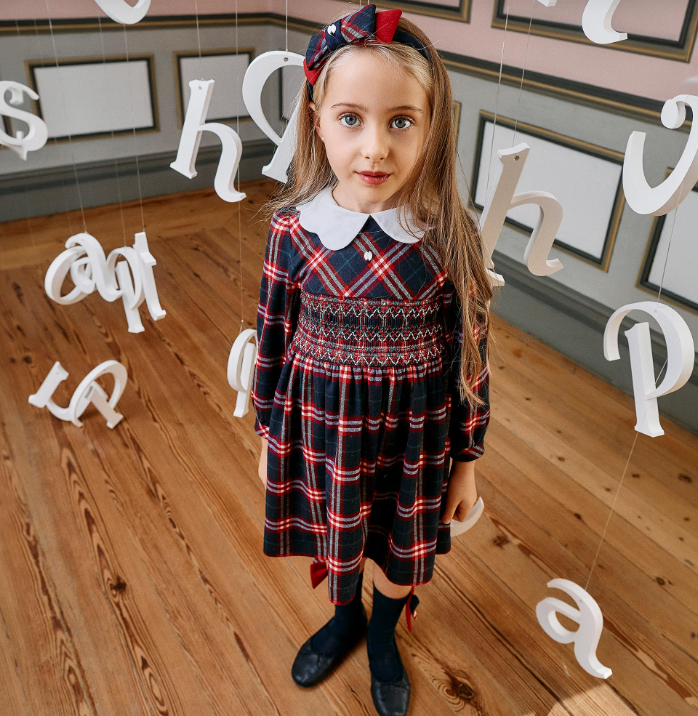 PATACHOU Girls Navy Blue Socks with Red Tartan Bows