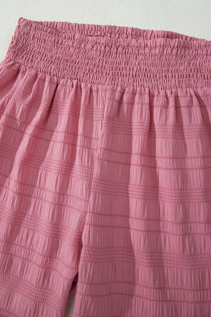Peach Blossom Textured Square Neck Top and Shirred High Waist Shorts Set 🇺🇸