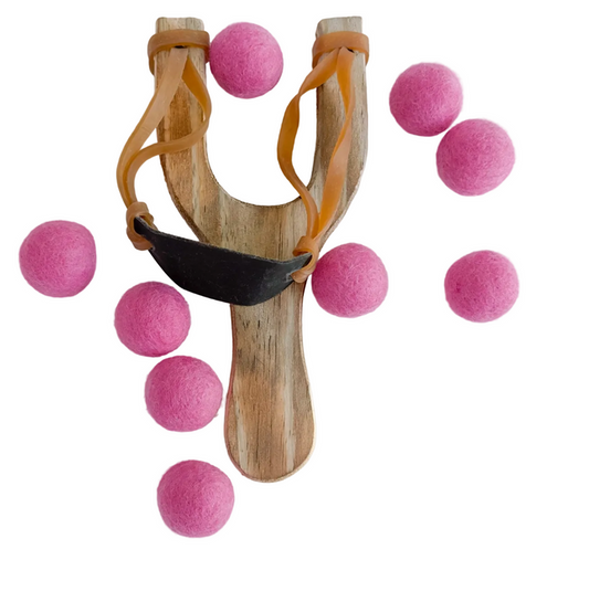 (pink) wood slingshot w felt balls