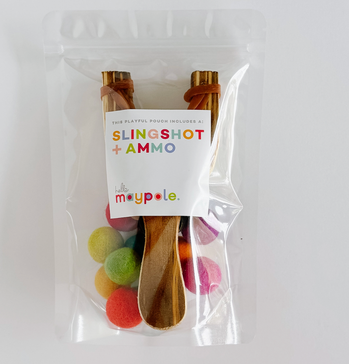 (pink) wood slingshot w felt balls