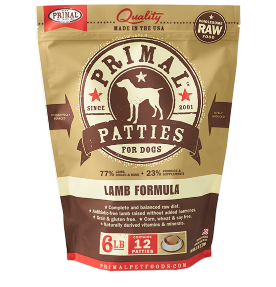 Primal Raw Frozen Canine Lamb Patties Formula 6LB