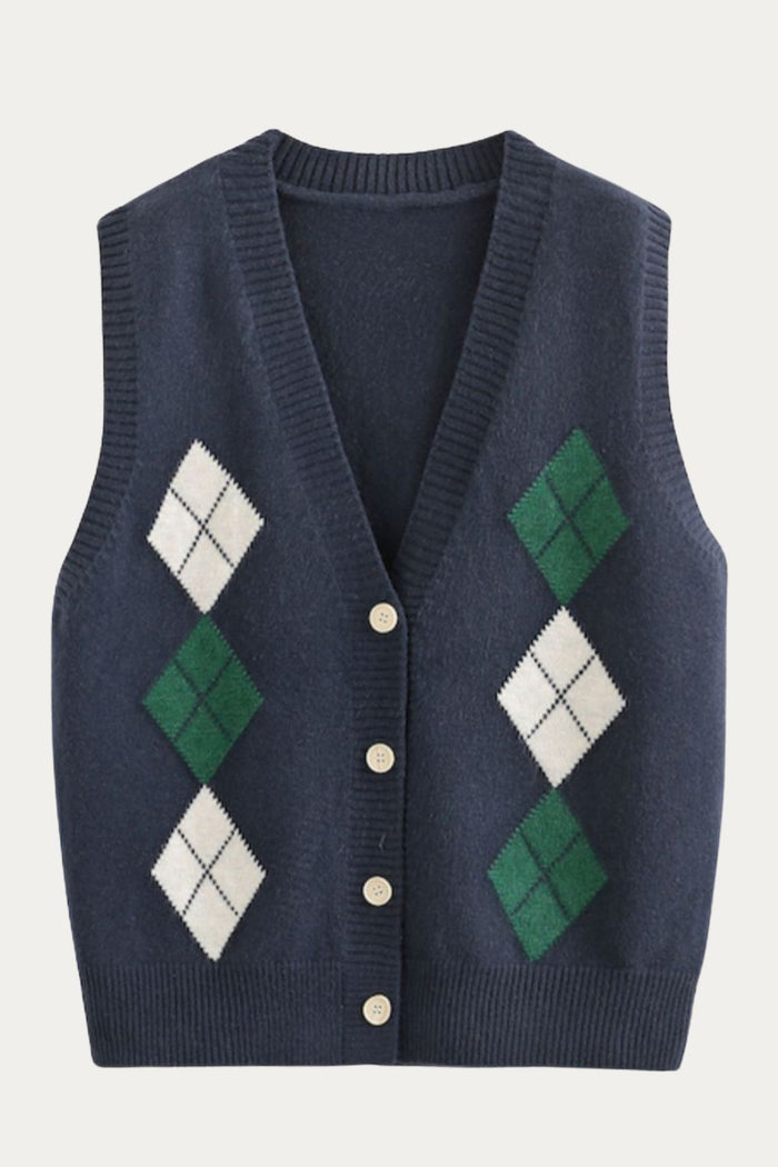 Red Argyle Button-Up Sweater Vest