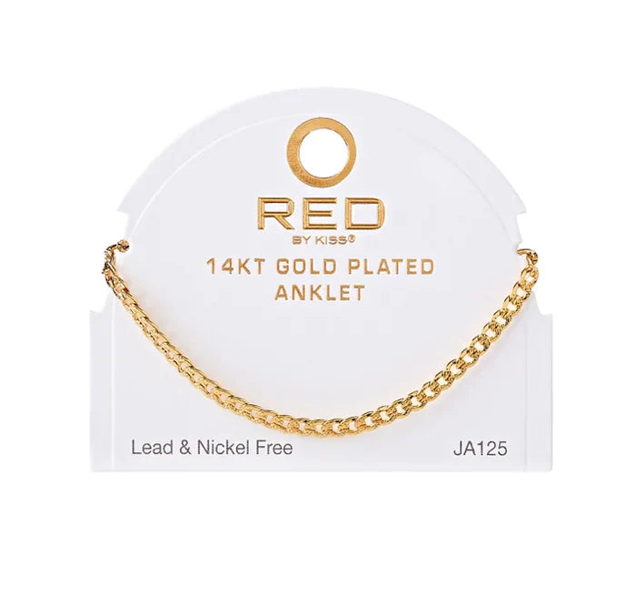 Red by Kiss 14kt Gold Plated Anklet Curb TX 4mm JA125