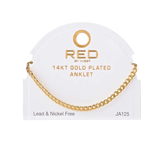 Red by Kiss 14kt Gold Plated Anklet Curb TX 4mm JA125