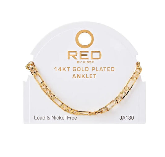 Red by Kiss 14kt Gold Plated Anklet Figaro TX 5.2mm JA130